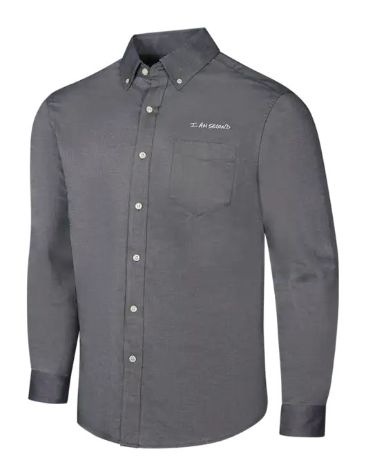 Dark Grey SuperPro Oxford Shirt w/I Am Second Logo