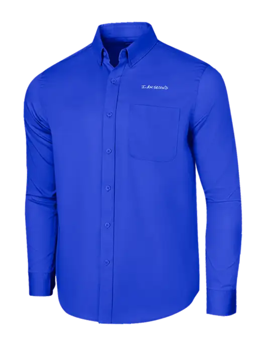 Long Sleeve Dark Royal Superpro React Twill Shirt w/I Am Second Logo