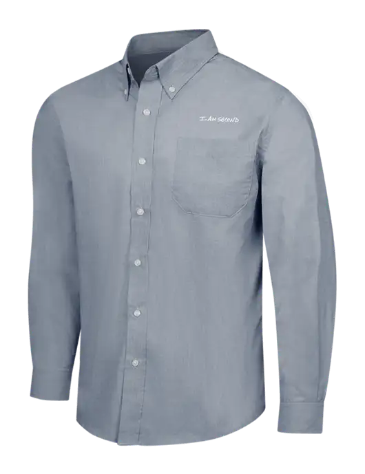 Navy Frost Crosshatch Easy Care Shirt w/I Am Second Logo
