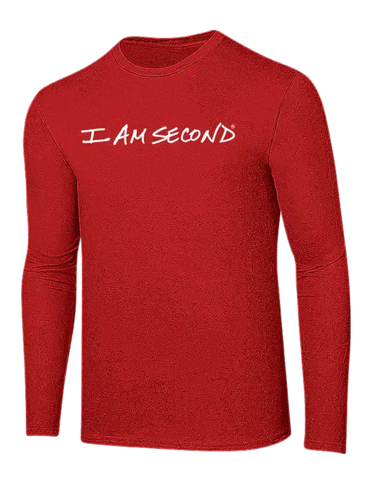 Ring Spun Dark Red 4.5 oz Long Sleeve T-Shirt w/I Am Second Logo