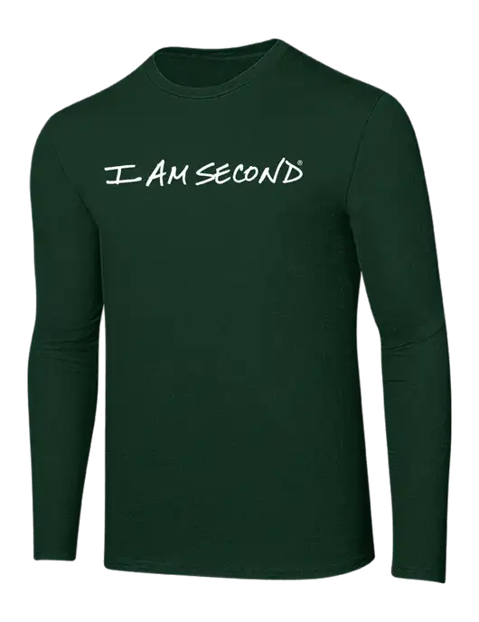 Ring Spun Forest Green 4.5 oz Long Sleeve T-Shirt w/I Am Second Logo