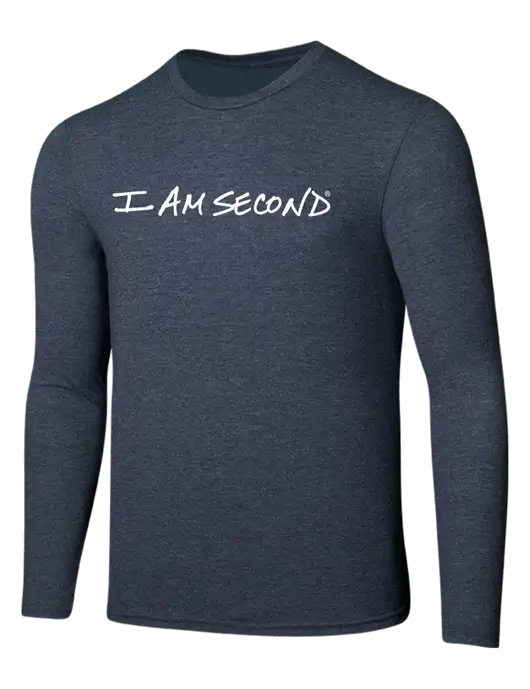 Seriously Soft Heathered Navy Long Sleeve T-Shirt w/I Am Second Logo
