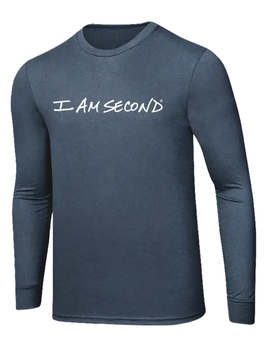 Simply Soft Long Sleeve Navy Frost 4.5 oz, Poly/Combed Ring Spun Cotton T-Shirt w/I Am Second Logo