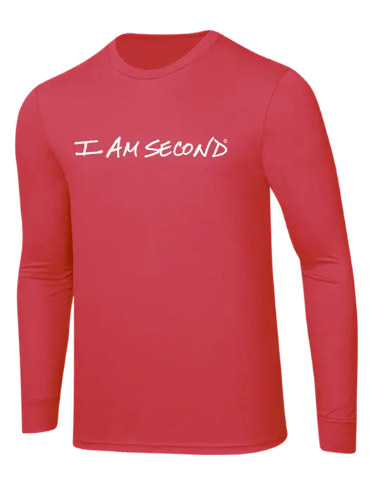 Simply Soft Long Sleeve Red Frost 4.5 oz, Poly/Combed Ring Spun Cotton T-Shirt w/I Am Second Logo