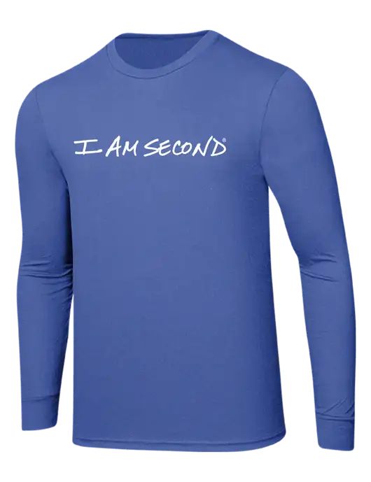 Simply Soft Long Sleeve Royal Frost 4.5 oz, Poly/Combed Ring Spun Cotton T-Shirt w/I Am Second Logo