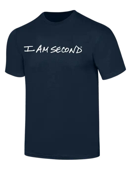Simply Soft Navy 4.5oz  Poly/Combed Ring Spun Cotton T-Shirt w/I Am Second Logo