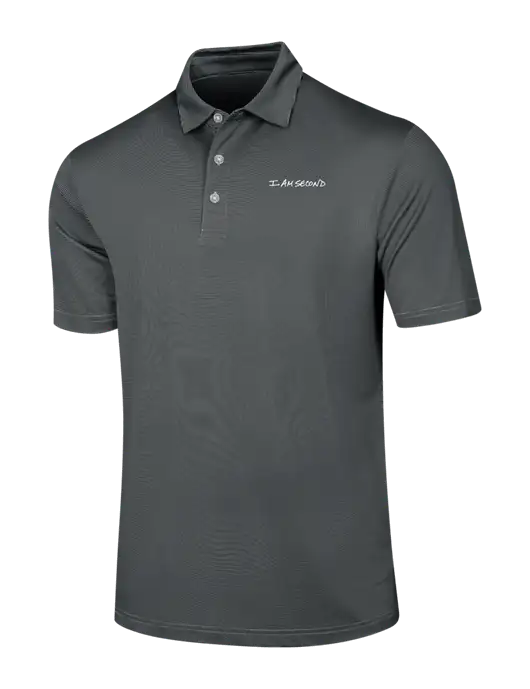 Callaway Black Fine Line Stripe Polo w/I Am Second Logo