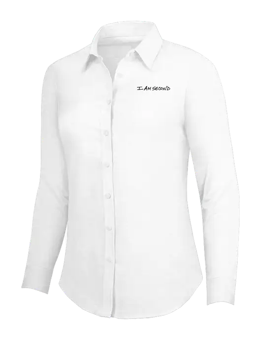 White Womens SuperPro Oxford Shirt w/I Am Second Logo