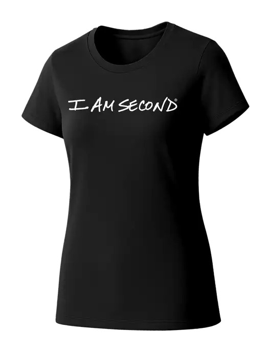 Womens Seriously Soft Black T-Shirt w/I Am Second Logo