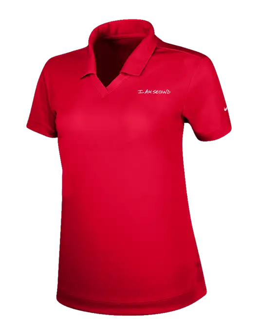 NIKE Red Womens Dri-Fit Micro Pique Polo w/I Am Second Logo