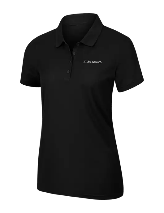 Womens Black Core Classic Pique Polo w/I Am Second Logo