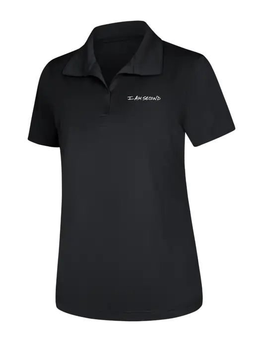 Womens Black Micropique Sport-Wick Polo w/I Am Second Logo
