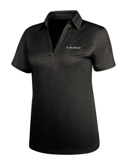 Black Womens Performance Fine Jacquard Polo w/I Am Second Logo