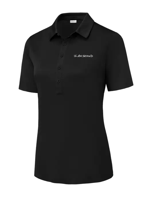 Black Womens Posi-UV Pro Polo w/I Am Second Logo
