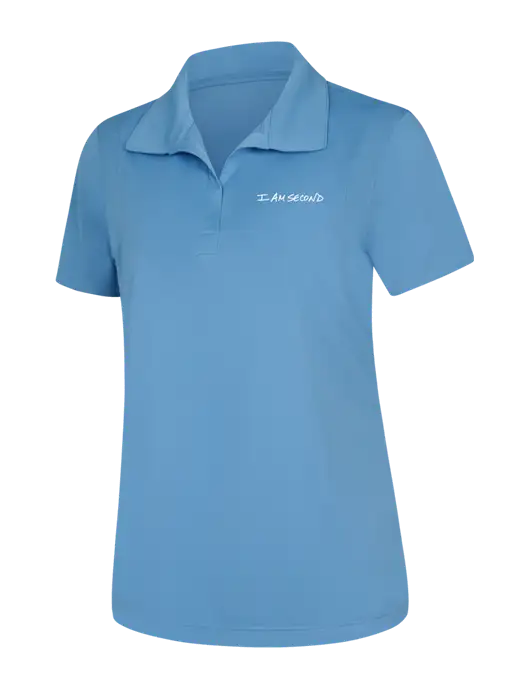 Womens Carolina Blue Micropique Sport-Wick Polo w/I Am Second Logo