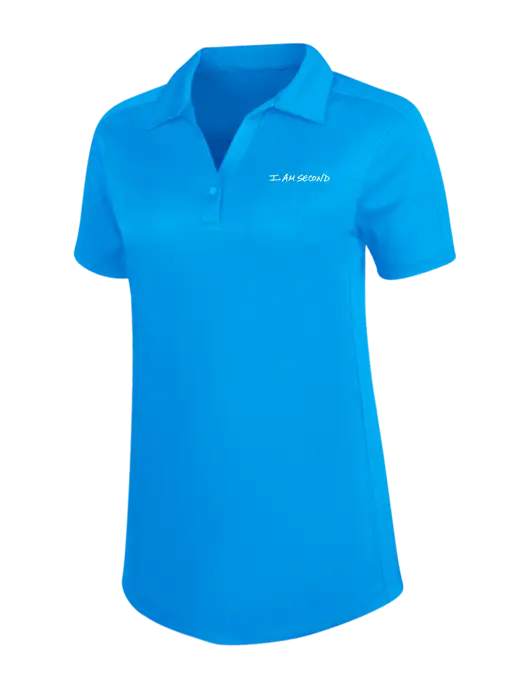 Womens Sapphire Blue Diamond Jacquard Polo w/I Am Second Logo