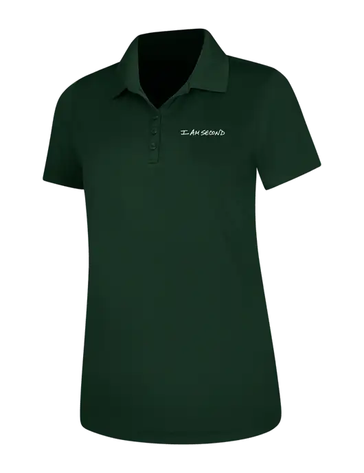 Dark Green Womens Dry Zone UV Mesh Polo w/I Am Second Logo