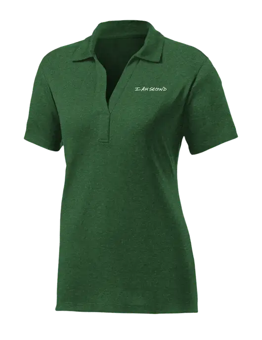 Womens Dark Green Heather Contender Polo w/I Am Second Logo