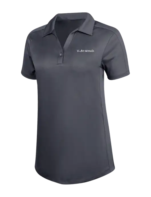 Womens Dark Grey Diamond Jacquard Polo w/I Am Second Logo