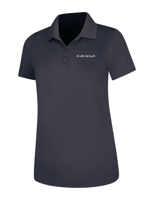 Dark Grey Womens Dry Zone UV Mesh Polo w/I Am Second Logo