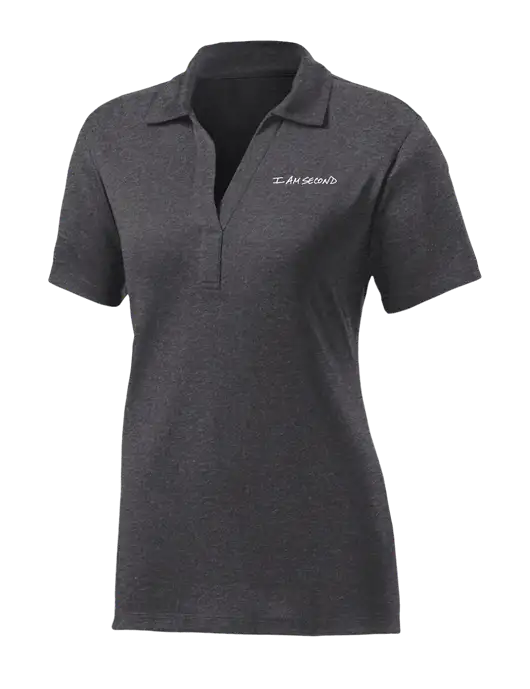 Womens Dark Grey Heather Contender Polo w/I Am Second Logo