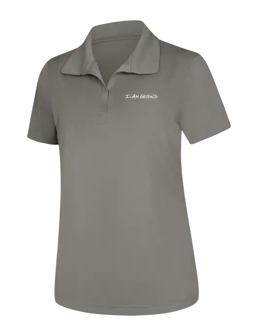 Womens Medium Grey Micropique Sport-Wick Polo w/I Am Second Logo