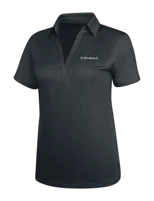 Dark Grey Womens Performance Fine Jacquard Polo w/I Am Second Logo