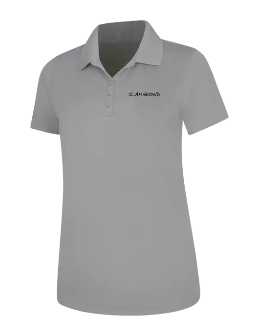 Light Grey Womens Dry Zone UV Mesh Polo w/I Am Second Logo
