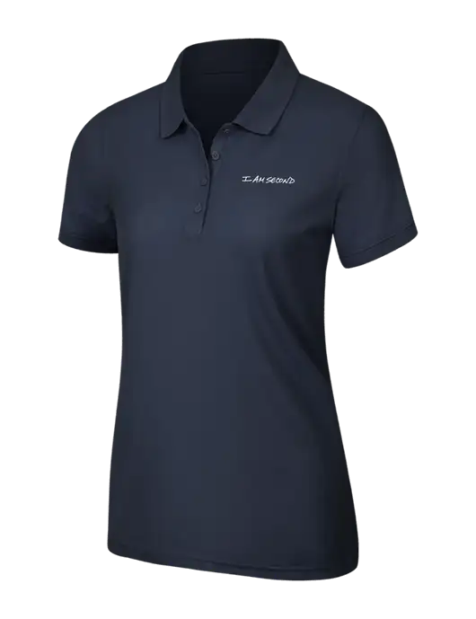 Navy Blue Womens Core Classic Pique Polo w/I Am Second Logo