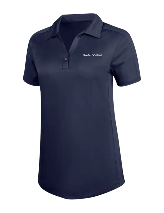 Womens Dark Navy Diamond Jacquard Polo w/I Am Second Logo