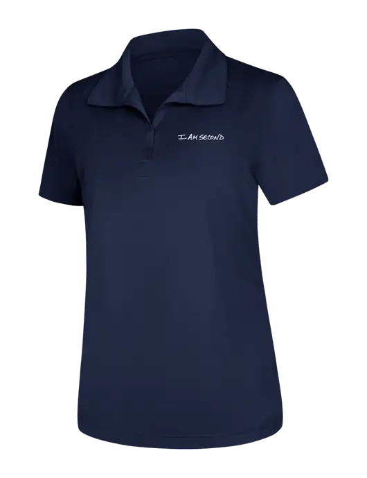 Womens Navy Micropique Sport-Wick Polo w/I Am Second Logo