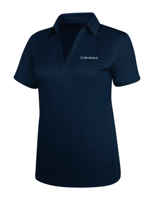 Navy Womens Performance Fine Jacquard Polo w/I Am Second Logo