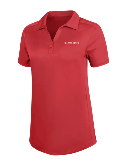 Womens Red Diamond Jacquard Polo w/I Am Second Logo