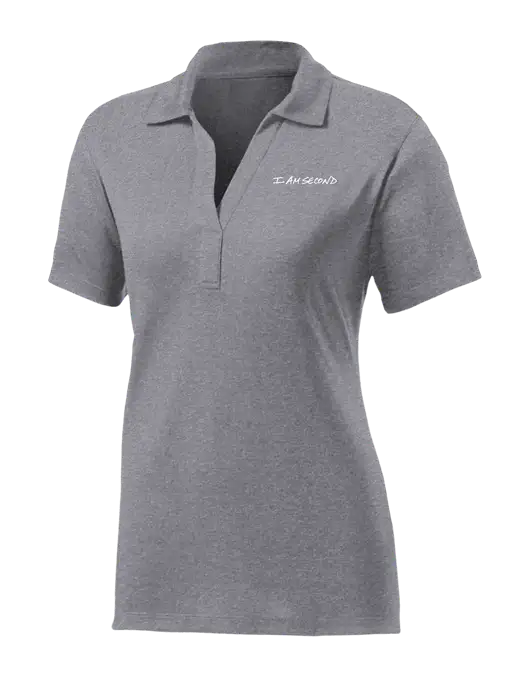Womens Medium Grey Heather Contender Polo w/I Am Second Logo