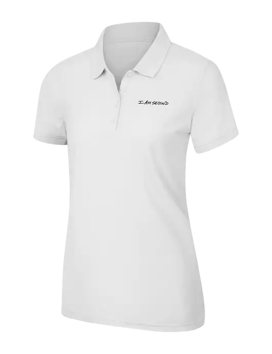 White Womens Core Classic Pique Polo w/I Am Second Logo
