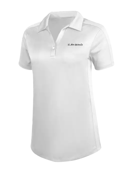 Womens White Diamond Jacquard Polo w/I Am Second Logo