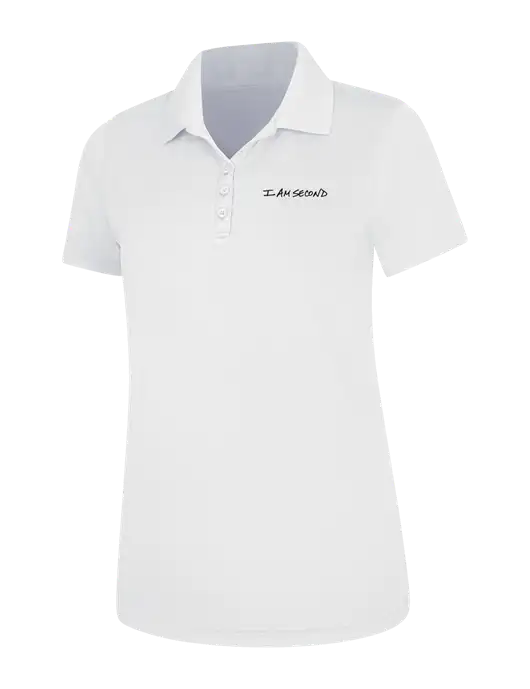 White Womens Dry Zone UV Mesh Polo w/I Am Second Logo