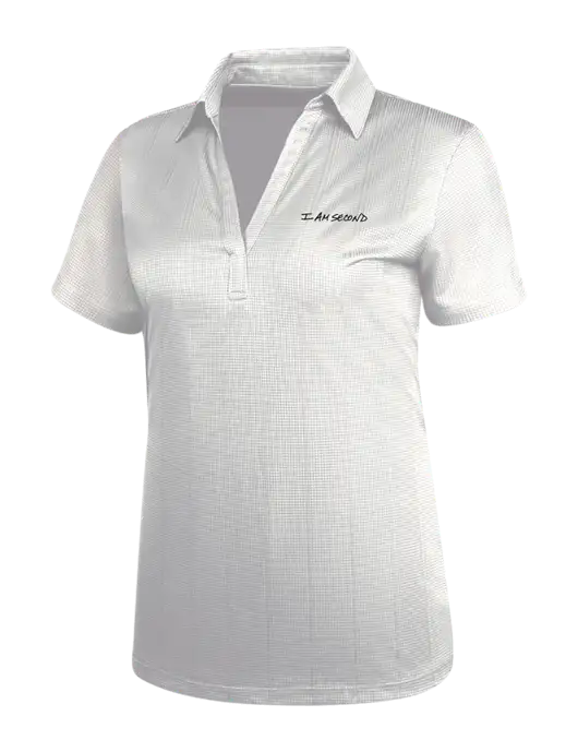 White Womens Performance Fine Jacquard Polo w/I Am Second Logo