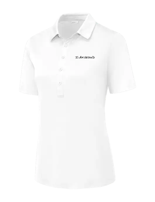 White Womens Posi-UV Pro Polo w/I Am Second Logo