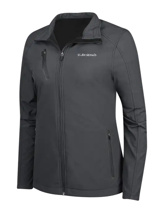 Dark Grey Womens Welded Softshell Jacket w/I Am Second Logo