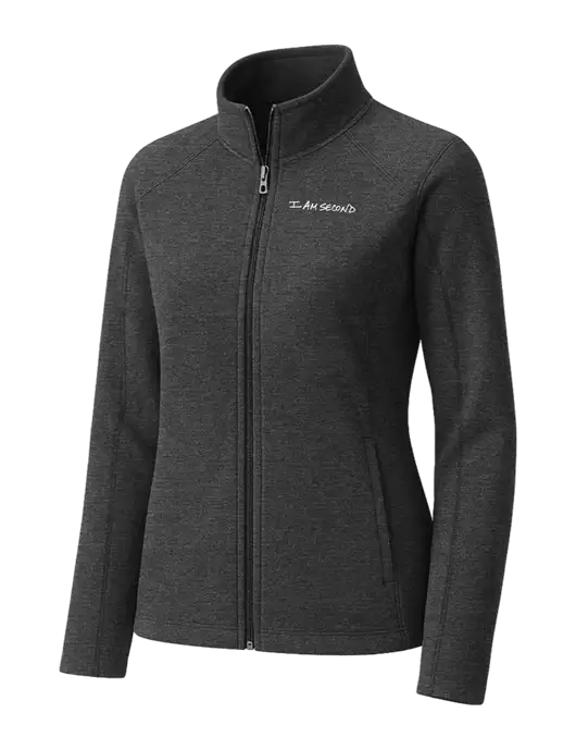 Charcoal Womens Heather Microfleece Full-Zip Jacket w/I Am Second Logo