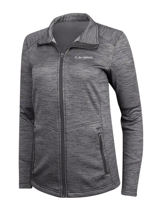 Womens Dark Grey Digi Stripe Fleece Jacket w/I Am Second Logo