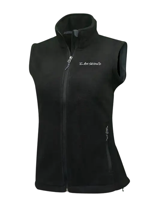 Womens Black Fleece Vest w/I Am Second Logo