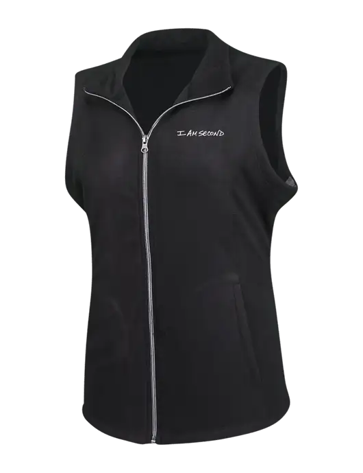 Black Womens Microfleece Vest w/I Am Second Logo