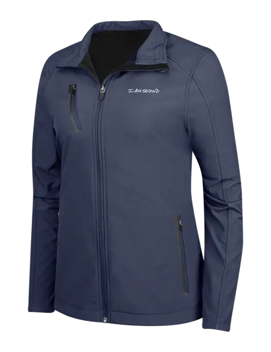 Navy Womens Welded Softshell Jacket w/I Am Second Logo