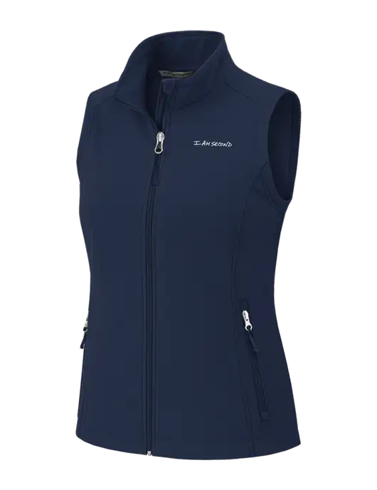 Navy Womens Core Soft Shell Vest w/I Am Second Logo