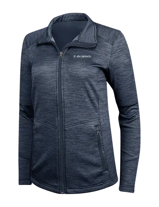 Navy Womens Digi Stripe Fleece Jacket w/I Am Second Logo