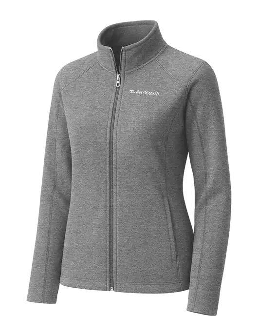 Medium Grey Womens Heather Microfleece Full-Zip Jacket w/I Am Second Logo