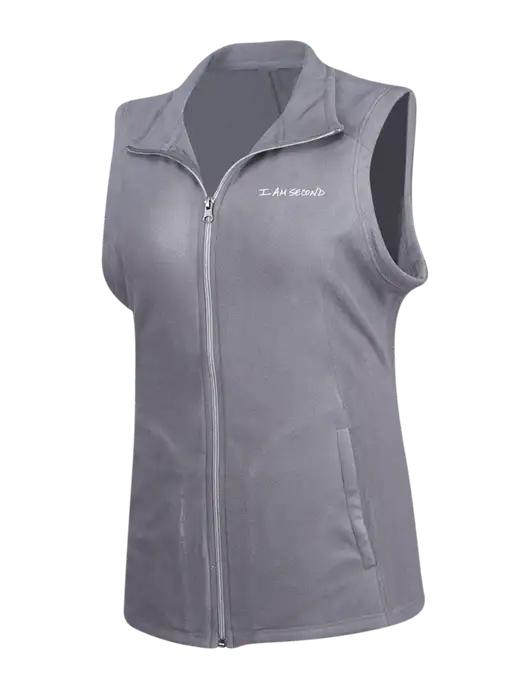 Medium Grey Womens Microfleece Vest w/I Am Second Logo