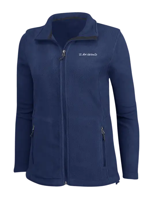 Womens Navy Fleece Jacket w/I Am Second Logo
